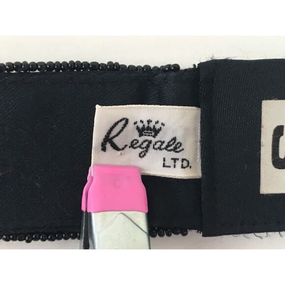 Black Bugle beaded and sequin vintage retro sash belt La Regale Small - Picture 11 of 16